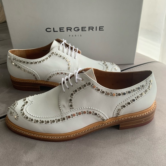 NIB Robert Clergerie Paris White Studded Brogue Shoes size 39.5 - Picture 3 of 15
